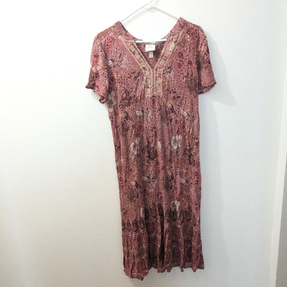 Knox Rose Floral V Neck Midi Dress Pullover Rayon Ruffled Hem Women's XL